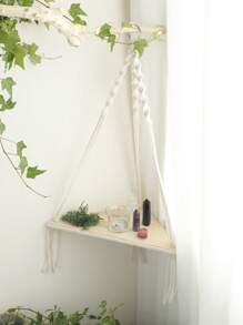 1 pieza Estantería de esquina, repisa flotante de cuerda blanca tejida a mano boho en beige, organizador de almacenamiento y decoración para dormitorio, baño, oficina, sala de estar, regalo para mamá y maestros, muy adecuado para decoración de boda en la sala de estar - para diversos espacios como paredes de la galería, dormitorios, salas de estar, cocinas, baños, dormitorios y oficinas.