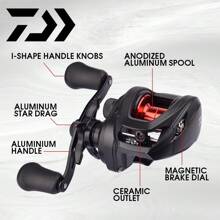 DAIWA Reel de lanzamiento DAIWA PR100, relación de engranaje 7.3:1, carrete de línea de aluminio de 33 mm, carrete de pesca anti-contragolpe