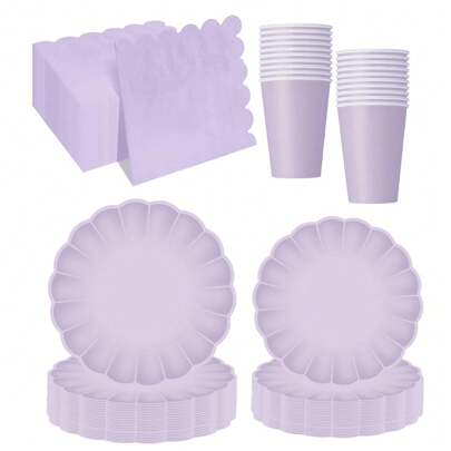 10pcs/20pcs/40pcs/50pcs/Set, Purple Scalloped Paper Plates,Cups And Napkins Set, Fan Shaped Paper Plate 9 Inch 7 Inch Shell Edge Disposable Dinner Tray Paper Cup Paper Towel Birthday Wedding Party Decoration (Light Purple) Mother's Day Gift Wedding Birthday Party Supplies Daily Picnic Camping Tray