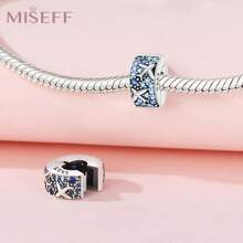 MISEFF 1 Pc Genuine S925 Sterling Silver Charm Synthetic Zirconia Fixed Clip Locator Clasp Pendant Suitable For DIY Bracelet Necklace Luxury Fine Jewelry Making Ladies Birthday Gift For Friends