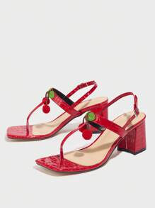 Sandalias de tacón alto para mujer, nuevas para primavera/verano, elegantes sandalias de tacón grueso decoradas con letra T, con estampado de flores de cerezo, punta cuadrada, versátiles para ocasiones formales, fiestas, bodas