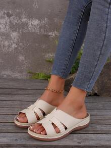 Nuevas zapatillas de plataforma con cuña y diseño bordado y recortado para mujer, de talla grande 43, estilo vintage casual para verano - Multicolor - Ver 3