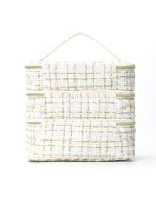 1 Piece Of Makeup Tool Storage, Solid Color And Simple Style, Quilted Padded, Women's Travel, College Dormitory, Puffer Portable Toiletry Bag, Three-Layer Large Capacity And Portable, Gift For Mother, Travel Essentials, Large Travel Toiletry Bag, Multi-Function, Festival Essentialvacation Summer Holiday Back To School School Stuff Bag For School Travel Bag For Women Makeup Bag For Travel - White - View 5