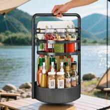 1pc Multi-Functional Spice Rack With Tissue Holder, 360° Rotating Kitchen Storage Rack, Spice Jars Organizer, Kitchen Accessory