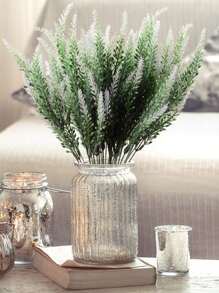 1pc/3pcs/5pcs Simulated Green Plant Flocked Lavender Bouquet, Plastic Fake Flowers For DIY Home, Outdoors, Garden, Living Room, Bedroom, Vase Decor, Wedding Bridal Bouquet