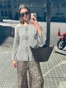 معطف نسائي كاجوال للعمل/المكتب بياقة مستديرة وأكمام طويلة وربطة عنق وكروشيه مزين بالدانتيل، جاكيت شتوية