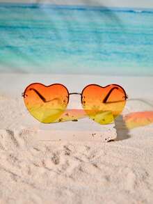 Tropiscape 1副时尚女士心形金属框渐变彩色眼镜，适合派对、假日、音乐节、旅游、Y2K风格海滩秋季圣诞节冬季圣诞礼物 - 金色 - 查看 2