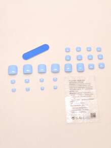 24pcs Summer Refreshing Cool Minimalist Blue Nail Art Patches, Versatile Toe Nail Stickers + 1pc Scraper + 1pc Jelly Gel
