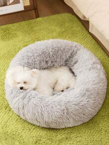1pc Plush Round Pet Bed, Soft Warm Sleep Cushion Suitable For Cats & Small/Medium Dogs, All Seasons Puppy Keep Dog Bed Cat Bed