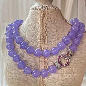 2025 Elegant Violet Beaded Necklace For Women - Retro Short Stone Necklace, Smooth Round Violet Gemstone Beads, Shining Cold-Tone Metal Clasp, Lightweight Boho Chic Jewelry, Unique Gift For Birthday Valentine's Day Mother's Day