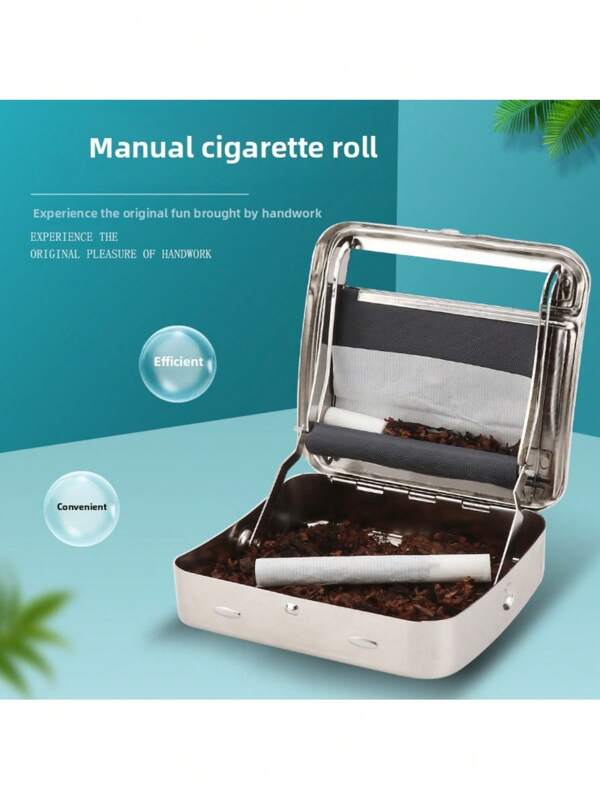 1 peça caixa de enrolar para cigarros feita à mão, manual, ajustável, 70 mm/78 mm/110 mm, estojo de cigarros de metal prateado, acessórios para fumantes