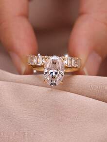 2 Stücke Luxus Set, europäischer & amerikanischer Stil S925 Silber ovaler Moissanit 4,5 Karat Ring, Verlobungs-/Hochzeits-/Party-/Alltags-Accessoire für Frauen