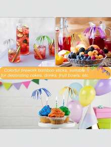 10/30/50/100pcs Colorful Cocktail Firework Shaped Drink Stirrers, Hawaiian Paper Cup Cake Decorations, Party Cake Decorations, Holiday Celebration Party Fruit Toothpicks, Cake Decorations, Make Every Celebration A Highlight, Ideal For Birthday, Wedding, Beach Theme Party, Add A Bright Color And Fun To Every Dessert, Kitchen Supplies, 1 Set - Multicolor - View 8