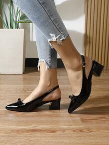 Sandales à talons épais noires à la mode pour femmes, chaussures d'été confortables à enfiler avec un nœud papillon, talons compensés à bout fermé