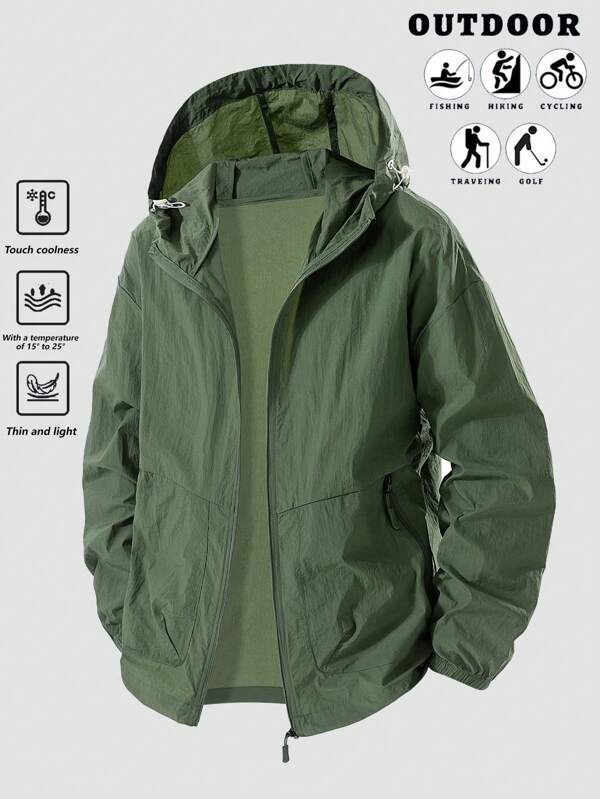 Veste d'extérieur légère d'été pour homme, de couleur unie. Veste respirante à manches longues offrant une protection contre le soleil, pour la course et le fitness