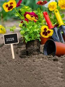 paquete de 20 etiquetas de plantas de madera rústicas, señales de jardín en forma de T con pizarra, etiquetas de plantas de tronco montadas en el suelo para macetas de flores, semillas, hierbas, vegetales, suculentas - No se necesita electricidad