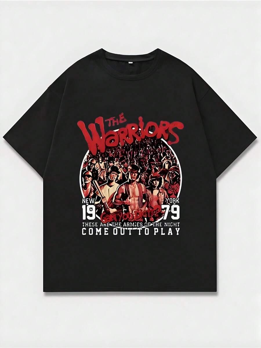 The Warriors Movie Inspired Design,Casual Print,Comfortable And Versatile,Letter Pattern Pure Cotton 220g Printed T-Shirt,Unisex Style - Black - View 1