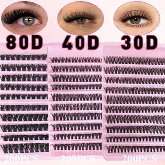200pcs Wispy Cluster Lashes 8-16mm, Natural Look Individual Eyelashes, Fluffy DIY Extensions, 30 40 80D Curl - Beginner Friendly & Reusable