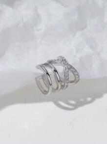 1 peça brinco de orelha em formato de C cruzado, multicamadas, decorado com strass, estilo francês, moderno, adequado para uso diário, festivais e festas femininas