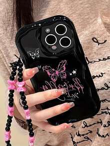 1 件粉色蝴蝶结珍珠链蝴蝶结印花气囊手机壳，适用于 Apple 17/17 Air/17 Pro/17 Pro Max/16/16 Pro/16 Plus/16 Pro Max 16/15/14 软壳 13 Pro Max 防震 12 Pro/15/15 Pro Max/15 Pro/11 手机保护套 - 黑色 - 查看 4