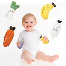 Poupée en peluche douce d'animal bébé | Remplissage de particules en PE fluides | Jouet sensoriel bébé pour temps sur le ventre 0-6 mois, compagnon de chambre d'enfant câlin pour nouveau-nés 0-12 mois, coffret cadeau de naissance (fruits et légumes)