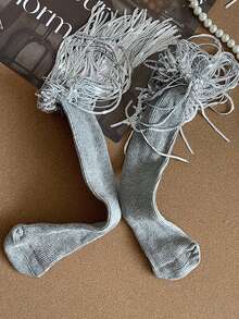 1 双女童流苏舞蹈袜，儿童闪亮亮片流苏中筒袜，百搭，适合所有季节 - 彩色 - 查看 16