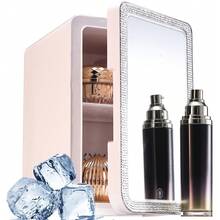 THREEKEY Dimmable LED Light Mirror Mini Fridge - 4/6L Portable Fridge For Bedroom, Car, Office & Dorm - Cooler & Warmer For Cosmetics, Skincare, And Food - White - US A Type Plug(110-127V) - View 11