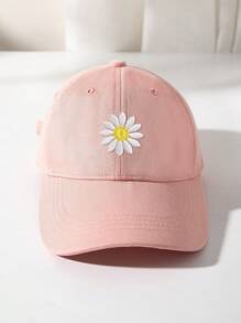 1pc Unisex Children's Baseball Cap, Spring And Autumn New Style, Sunscreen Cap, Simple And Versatile, Face-Lifting, Embroidered Sunflower, Korean Baseball Cap, Suitable For Indoor And Outdoor Use, 3-12 Years Old
