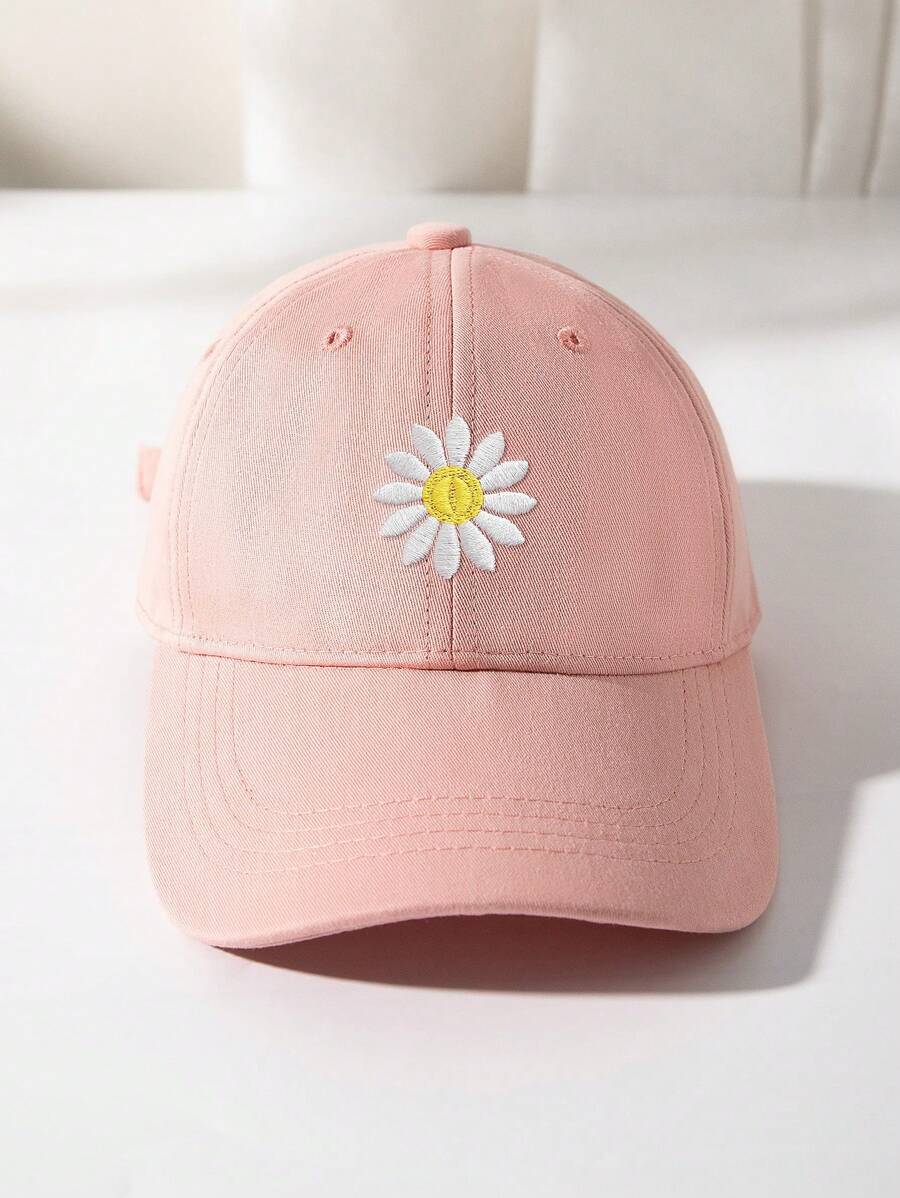 1pc Unisex Children's Baseball Cap, Spring And Autumn New Style, Sunscreen Cap, Simple And Versatile, Face-Lifting, Embroidered Sunflower, Korean Baseball Cap, Suitable For Indoor And Outdoor Use, 3-12 Years Old