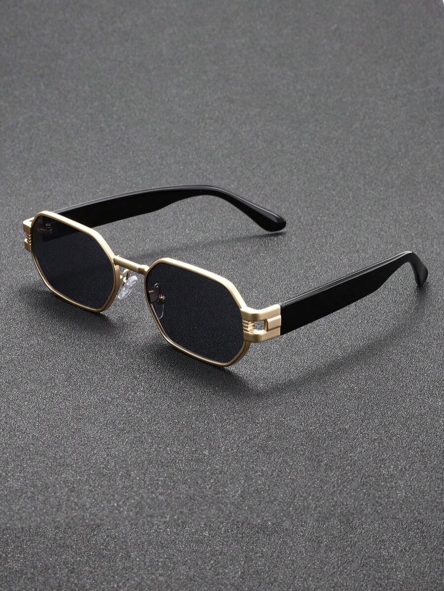 1pc Men/Women's Fashion Square Metal Framed Fashion Glasses, All-Edged Design, Suitable For Driving, Vacation, Business, Party, Retro Casual Accessory - Gold - View 1