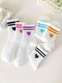 6 双开学/情人节休闲、运动、街头、学院风、年轻休闲吸湿排汗柔软面料袜子，适合春/夏/秋/冬日常使用 - 白色 - 查看 4