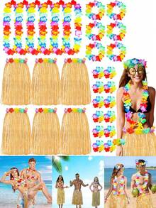 5pcs-Hawaiian Grass Skirt Lei,Hawaiian Hula Skirt Tropical With Hawaiian Wreath ,Hula Skirt Kit For Hawaii Luau Party - Dancing Hula With Flower, Hawaiian Lei For Tropical Parties, Hawaiian Party Gift Ideas Gift Party Decoration Hula Skirt Hula Dance Show With Wreath Hula Skirt,Party Decorations, Hawaiian Party Supplies Tropical Beach Party, Creative Gifts & Home Decor. - Straw - View 1