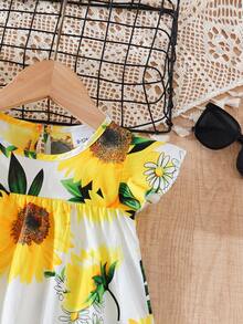 Baby Girl Little Cap Sleeve Sunflower Dress Baby Fashion Cute Princess Dress - White - View 4