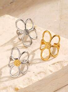 1 pieza Anillo con diseño floral dramático de acero inoxidable enchapado en oro de 18K, joyería de moda para que las mujeres puedan usar a diario, de viaje o en fiestas