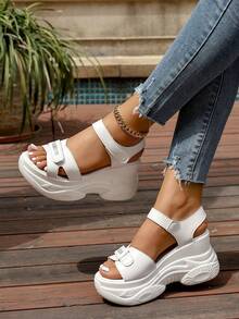 2025 Summer New Thick Sole Wedge Women Sandals, Fashion Versatile Casual Women Sandals, High Heel Women Sandals, Outdoor Beach Women Sandals, School Student Shoes, Black And White Sandals