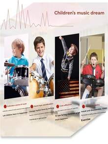 3/5件套儿童爵士鼓入门级可调节打击乐器教育玩具，适合3-12岁男孩女孩，礼品 - 彩色 - 查看 6