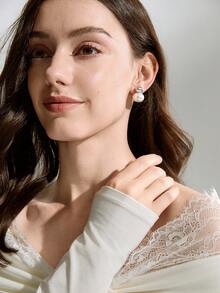 1pair Metallic Style Silver-Plated Small Bean & Faux Pearl Design Earrings For Women's Daily Wear Winter Gifts