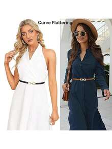 1 件女士细皮带正装腰带细腰带金色扣可调节女士腰带情人节夏季、学校秋季、秋季、万圣节 - 彩色 - 查看 9