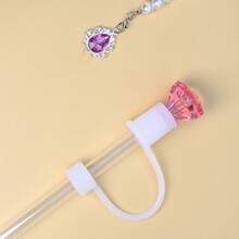 水钻吸管帽套装，1 顶水钻帽子和 1 条宝石项链，可重复使用的饮用吸管帽，兼容 30 和 40 盎司玻璃杯，防尘硅胶吸管帽，可重复使用的 10 毫米（0.4 英寸）吸管盖，DIY 派对装饰用品，杯子配件