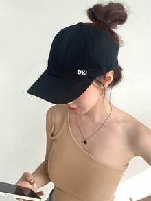 1pc Ponytail Backless Hat Solid Color Casual Sun Visor Solid Color Sun Protection Cycling Sports Hat Breathable UV Protection Baseball Cap Women, Women's Letter Embroidery Baseball Cap Breathable Sun Protection Ponytail Adjustable Sun Hat, Women's Fashion Simple Breathable Baseball Cap Adjustable Sun Protection Outdoor Travel Hat For Outdoor Activities, Travel, Sports, Beach Wear - Black - View 3