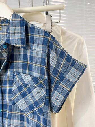 Women's Plaid Single-Breasted Short Sleeve Pocket Casual Shirt