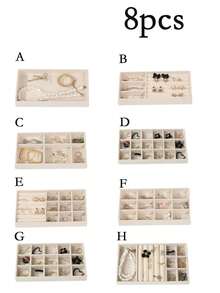 8pcs/Set Jewelry Display Tray, Jewelry Box, Cosmetic Organizer, Multi-Function Accessory Storage & Display Box, Stackable Jewelry Organizer Tray, Desktop Jewelry Storage Display Box, Suitable For Earrings, Necklaces, Rings, Bracelets, Pendants, Lipsticks, Pearls, Brooches, Elegant And Convenient Bedroom Accessories - Beige - View 22