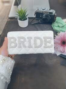 1PC Pearl Bride Clutch Bag Bridal Shower Wedding Engagement Honeymoon Trip Bachelorette Hen Party Decoration Wifey Mrs Gift Present