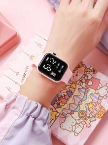 6 Stück/Set 1 Stück neue LED Digital Anzeige Quadratische Elektronische Uhr + 5/4 Stück Armband Schwarzes Seil Schwarze Perle Liebe Ziffer 8 Blatt Armband Vintage Stil Schwarzes Geometrisches Quadrat 5 Stück Armband Horoskop, Liebe, Geometrisches Quadrat, Blatt Armband Die beste Wahl für Halloween, Weihnachten, Valentinstag, Muttertag, Feiertagsgeschenke