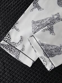 3-Piece Leopard Print Pocket Short Sleeve Top, Shorts, Pants Pajama Set For Women, Spring Summer - Multicolor - View 7