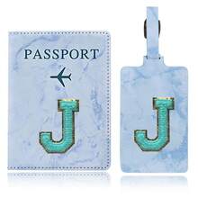 Passport Case And Baggage Tag Travel Accessories Personalised Initial With Name Monogram Luggage Portable Tag PU Leather For Suitcase Baggage Handbag Tags Travel Bag Label Tag Best Gift Passport Holder For Travel For Flight Passport Cover - Blue - View 15