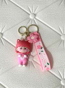 1pc Cute Cherry Blossom Girl Keychain, Fashion Pendant Accessory Ornament For Backpacks, Cars, Sweet Gift Car Accessories Bag Charm