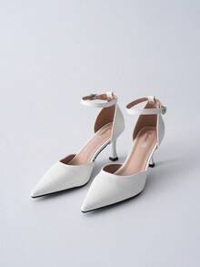 时尚新款女士高跟鞋，细高跟，尖头，白色镂空女鞋，圣诞冬季圣诞礼物 - 白色 - 查看 9