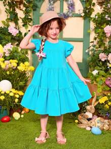 Seven Princess 1 pièce Robe à manches courtes style coréen décontracté confortable avec col rond, convient pour l'été, les vacances ou les sorties