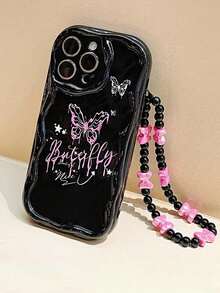 1 件粉色蝴蝶结珍珠链蝴蝶结印花气囊手机壳，适用于 Apple 17/17 Air/17 Pro/17 Pro Max/16/16 Pro/16 Plus/16 Pro Max 16/15/14 软壳 13 Pro Max 防震 12 Pro/15/15 Pro Max/15 Pro/11 手机保护套 - 黑色 - 查看 3